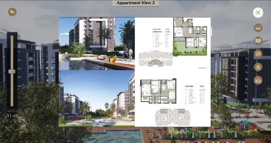 Tela de unidade com planta e imagens do apartamento no Castle Landmark